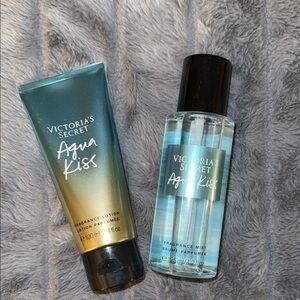 Victoria's Secret Aqua Kiss Fragrance Lotion and Mist Set - Blue and Black